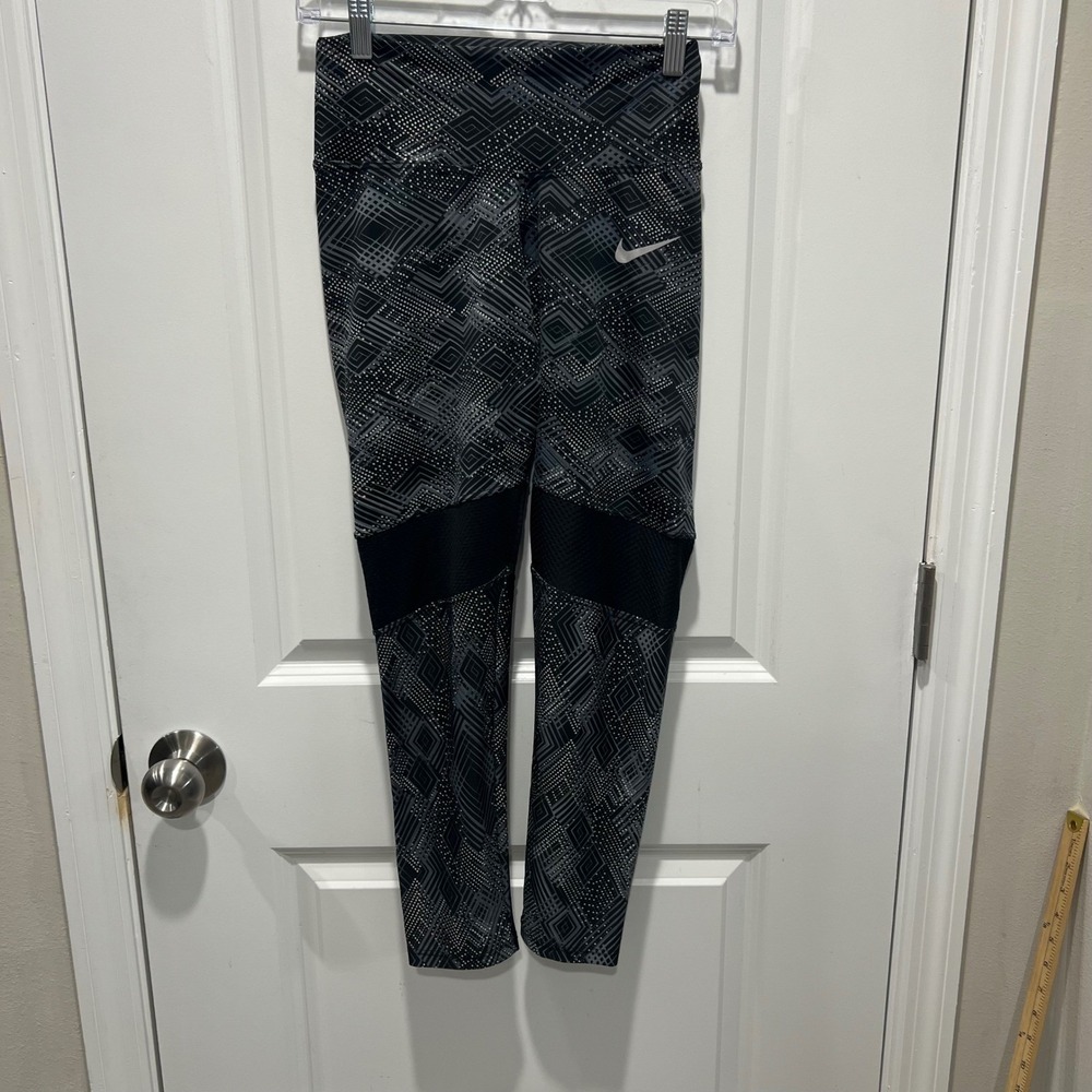 Nike Womens Leggings Geometric Mesh Panel Black Grey Size XS/S